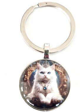 White Cat Blue Eyes Keychain Royal Mystical Charm Cute Kitty Gift Detachable